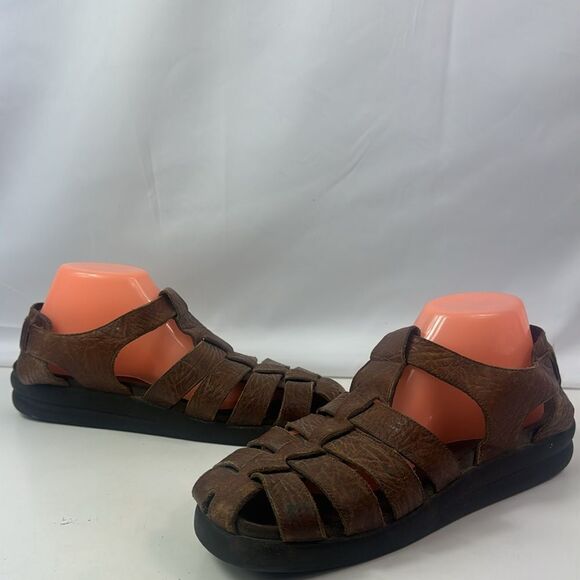 Mephisto Sam Brown Leather Men's Sandals - Picture 4 of 15